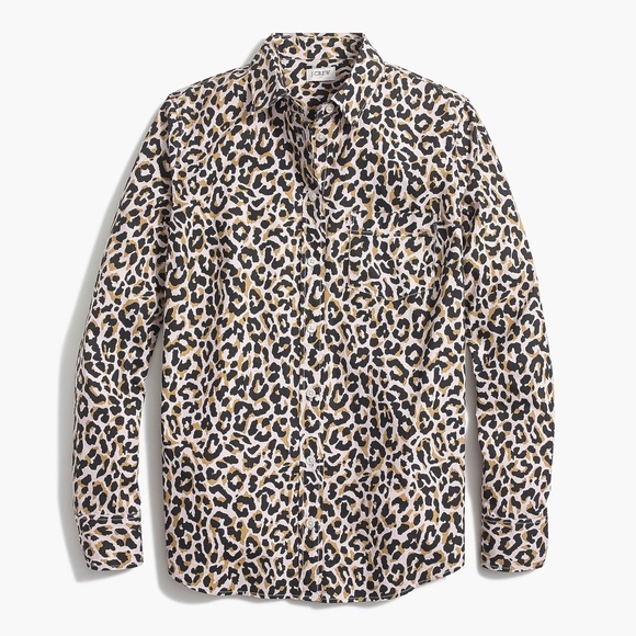 J Crew Leopard Button-Up Cotton Poplin Shirt - Picture 4 of 7